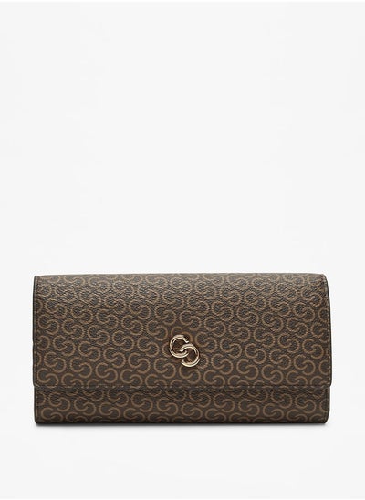 اشتري Women All-Over Monogram Print Wallet with Button Closure في الامارات