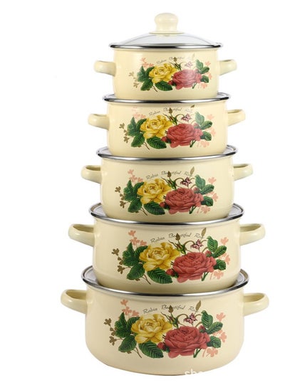 اشتري 5-Piece Set of Marble Enamel Thickened Straight Soup Pot with Double Ears 16/18/20/22/24CM في السعودية