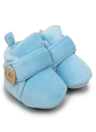 Buy Superminis Baby Girls And Baby Boys Velvet Soft Base Booties/Shoes With Wooden Button (0-6 Months, Sky Blue) in UAE