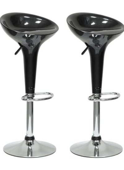 اشتري Set Of 2 Adjustable Up and Down Low Back Scoop Bar Stools Comfortable Swivel Chair With Stainless Steel Base And Footrest - Black في الامارات