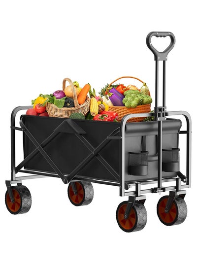 اشتري Collapsible Wagon, Outdoor Utility Garden Cart with Widened Wheels and Adjustable Handle, Heavy Duty Foldable Camping Wagon for Pets, Groceries, Beach, Shopping في السعودية