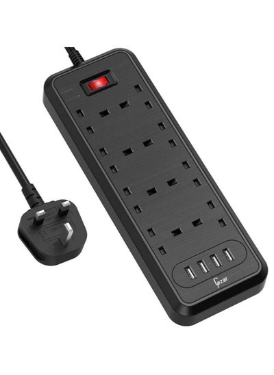 اشتري Gzar Surge Protected Extension Lead with 8 Way Plug Extension & 4 USB Black Multi Plug Power Strip 3M Extension Cable 1050J  3250W 13A UK Power Socket Extension Cord For Home Office Black في الامارات