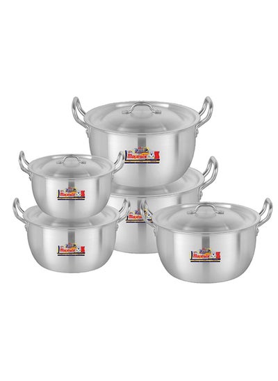 Buy Majestic Delish 4x8 Cookware Set – 5 Pcs Deep Stock Pots, High-Grade Aluminium, Shiny Metal Finish, Compact Stackable Design, Dishwasher Safe, Sizes 26-35.5 cm (7-19.5 Ltr) in UAE