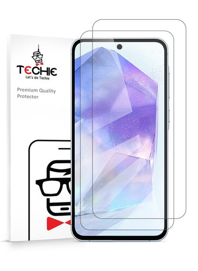 Buy 2 Pack HD Tempered Glass Screen Protector for Samsung Galaxy A55 - Anti Reflection Anti Bubbles 9H Hardness 0.33 mm Rounded Edges Easy Installation in Saudi Arabia