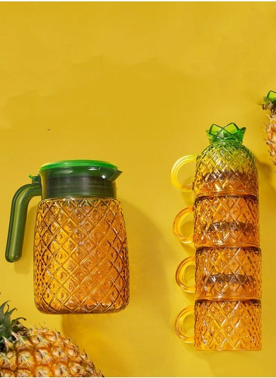 Buy 5-Piece Pineapple Teapot Set Warm Kettle Set Stacking Glass Pineapple Stacking Cup Glass in Saudi Arabia