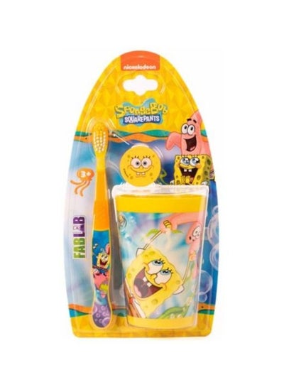 Buy Nickelodeon Sponge Bob Toothbrush with a cup Yellow in Saudi Arabia