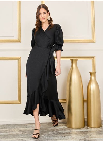 Buy Satin Asymmetric Hem Wrap Maxi Dress in Saudi Arabia