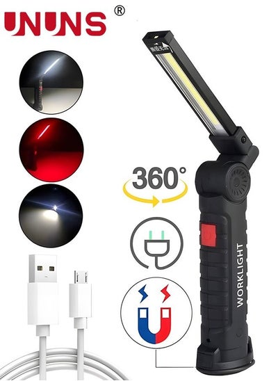 اشتري LED Work Light Flashlight,Foldable COB Rechargeable Work Lights With Magnetic Base 5 Modes 360° Rotate,LED Flashlights Inspection Light For Car Repair,Household,Camping في السعودية