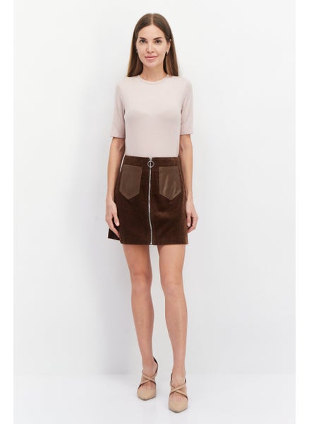 Buy Women Plain Front Zipper Mini Skirt, Brown in UAE