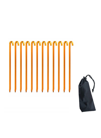 اشتري Tent Pegs 12Pcs Aluminium Alloy Tent Stakes with Storage Pouch Bag Heavy Duty Garden Nail for Outdoor Camping Awning Tarp Hiking Gardening Park Lawn Beach في الامارات