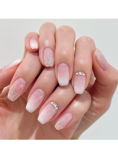 اشتري French Tip Press on Nails,24Pcs Soft Gel French Nails Fake Nails Short, Salon Like Press on Nails Short, No Fade Out, Seamless Glue on Nails for Woman Nail Art Manicure, French Girl. في الامارات