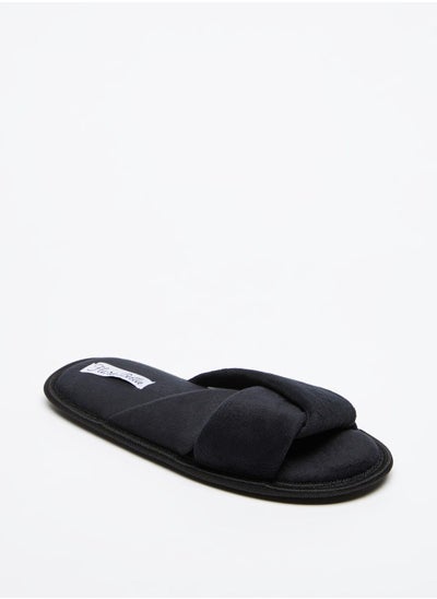 Buy Solid Slip On Cross Strap Bedroom Slides in UAE