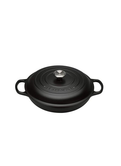 Buy Le Creuset Signature Satin Black Cast Iron 30cm Shallow Casserole (Black Interior) in UAE