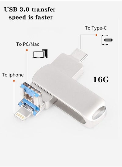 اشتري 3 في 1 Lightning Portable USB 3.0 Type-C Flash Drive 16 جيجا بايت لأجهزة iPhone / iPad فضي في السعودية