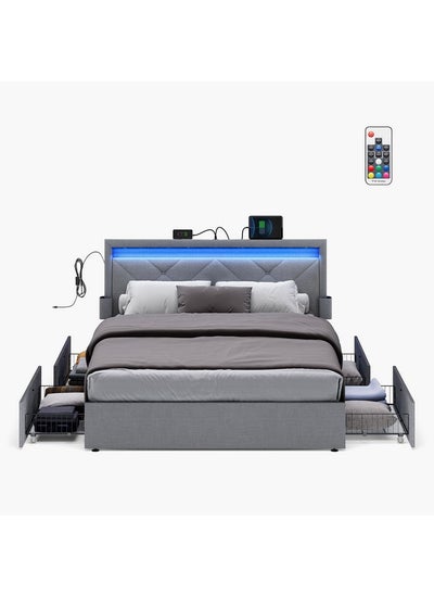 Buy Einstein Smart Upholstered Queen Bed with 4 Drawers 212.6 x 100.75 x 164.5 cm in UAE