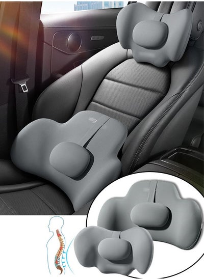 Buy 2PCS Car Pillow Neck Lumbar Support Set: Memory Foam Neck Back Support Cushion Ergonomic Office Chair Headrest Pillow Breathable Car seat Back Support Pillow Kit for Pain Relief (Grey) in Saudi Arabia