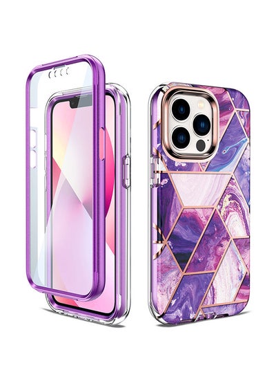 Buy Marble Gloss Series Cover for iPhone 13 Pro Max Case Full-Body Shockproof - Purple in UAE