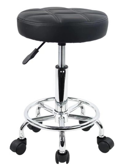 Buy Round Rolling Stool Vanity Chair with PU Leather Height Adjustable 360° Swivel Stool with Wheels for Office Home Drafting Work Studio Shop SPA Salon in Saudi Arabia