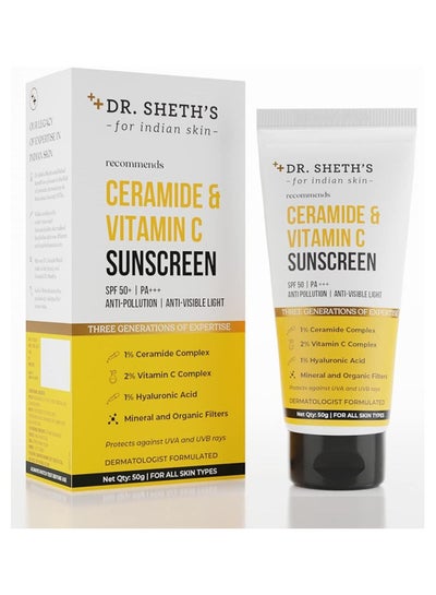 Buy Dr. Sheth's Sunscreen SPF 50 Cream with Ceramide & Vitamin C for Oily, Sensitive, Dry Skin | For Intense Hydration | Non Greasy, Quick Absorbing | Zero White Cast | PA+++ | For Women & Men | 50g in UAE