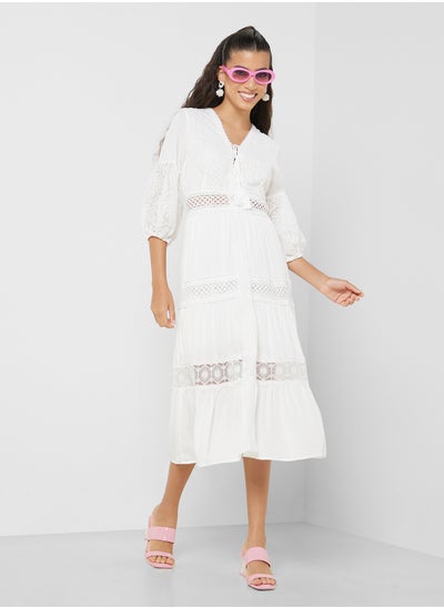 Buy Broderie Detail Tiered Midi Dress in UAE