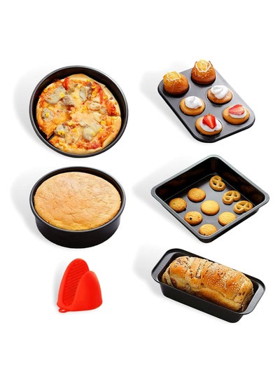 اشتري Cooking & Baking Set 5 Piece Non Stick Bakeware and cooking pan set– Food Grade Carbon Steel Cake, Toast, Pizza Tray, & Deep Baking Trays with Silicone Mit for Baking Cakes & Cookies في الامارات