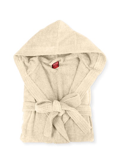 Buy Bathrobe Unisex Adult velour Salerino 100% Cotton 1250 Grams Luxury Feel Premium Look Super Absorbent Quick Dry Hood & Pocket Size Medium Cream Color in UAE