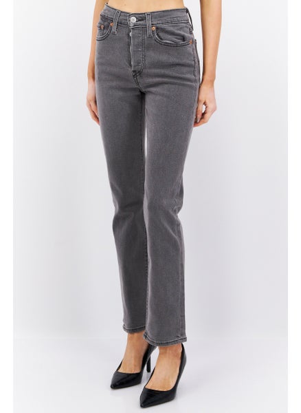 Buy Women Straight Fit Washed Stretchable Jeans, Grey in UAE