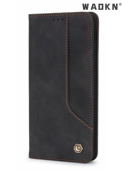 Buy Wallet Case for Samsung Galaxy S23 Ultra, Premium Leather Phone Case Back Cover Magnetic Detachable with Trifold Wallet Card Holder Pocket for Samsung Galaxy S23 Ultra (Black) in Saudi Arabia