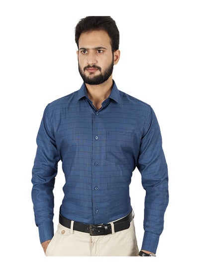 Buy Regular Fit Collared Neck Casual Shirt Aegean Blue Checks in UAE