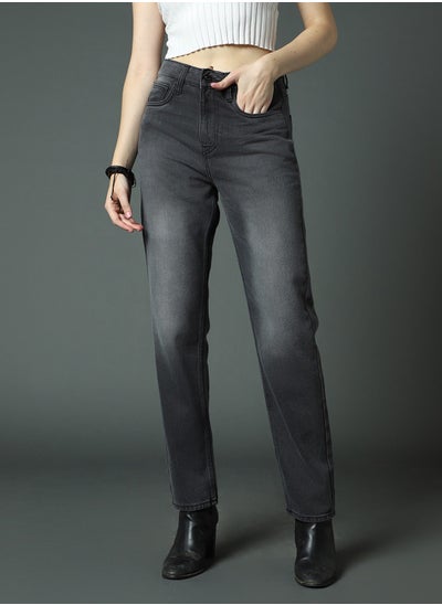 Buy Women Straight Fit High-Rise Clean Look Heavy Fade Jeans in UAE