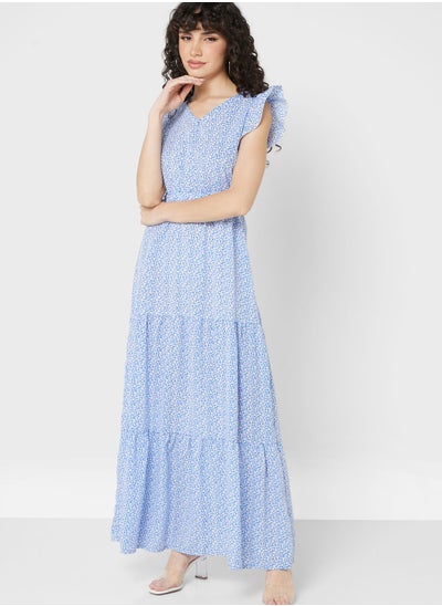 Buy Ruffle Hem Printed Dress in Saudi Arabia