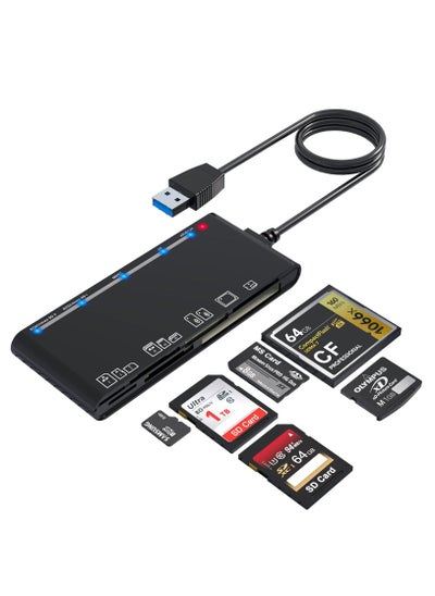 اشتري USB 3.0 Memory Card Reader Upgraded Extension 7 in 1 Multi-Card Adapter 5Gbps Read Write for SD SDXC SDHC CF CFI TF XD Micro SD Micro SDXC Micro SDHC MS MMC UHS-I Card for Windows Mac OS Linux في السعودية