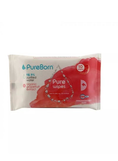 Buy Pure Born Pure Wipes Grapefruit 10's in UAE