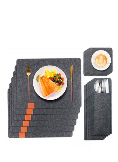 Buy 6-Piece Felt Placemats Coasters Cutlery Set With 6 Placemats,6 Coasters,And 6 Cutlery Bags,Washable Wipeable Felt Place Mats,Heat-Resistant Non-Slip Table Place Mats For Restaurant in UAE