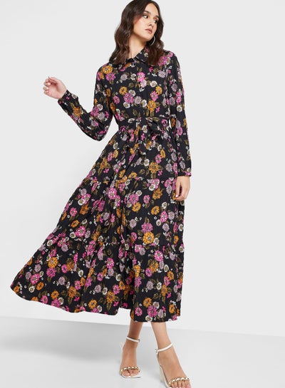 Buy Floral Print High Neck Dress in Saudi Arabia