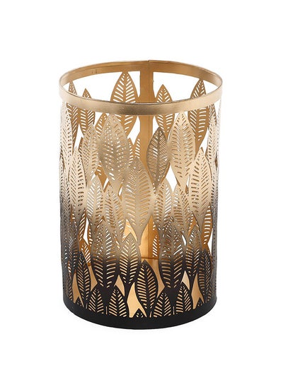 اشتري Palmed Candle Holder, Grey & Gold - 13x22 cm في الامارات