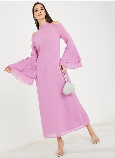 Buy Pleated Bell Sleeves A-Line Maxi Dress in Saudi Arabia