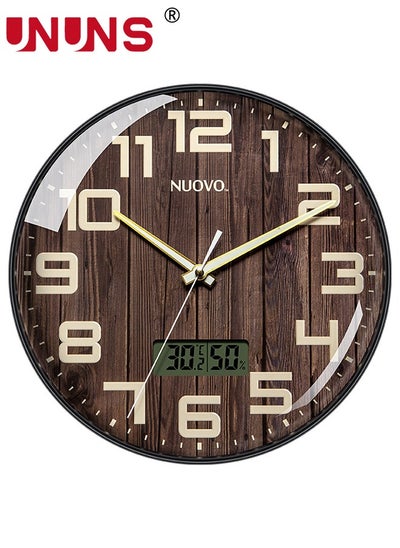 اشتري Wall Clock,12 Inch Silent No Ticking,Wood Grain Dial Design Numbers and Hands,With Temperature And Humidity Display,Perfect For Living Room Bedroom Kitchen Office,Battery Operated في الامارات