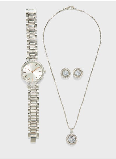 Buy Two Tone Watch And 2 Piece Jewelry Set in UAE