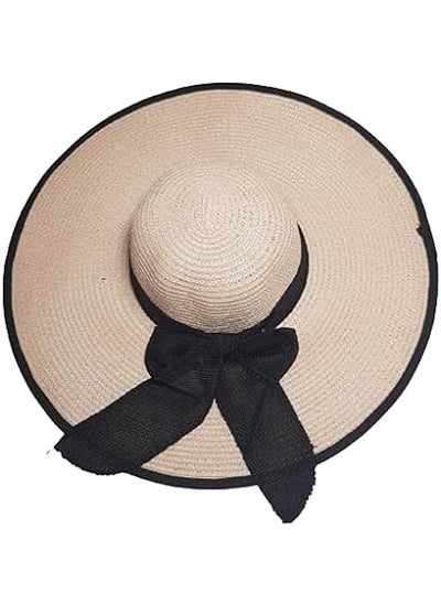 Buy Women Beach Hat | Brim Straw Girls Summer Sunshade Cap Travel Foldable Floppy UV Protection Sun Beach Ribbon Hat in UAE