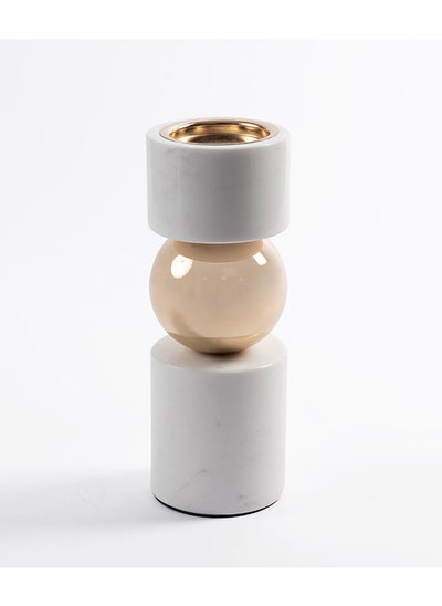 اشتري Savvy Candle Holder, White & Shiny Gold - 9x25 cm في الامارات