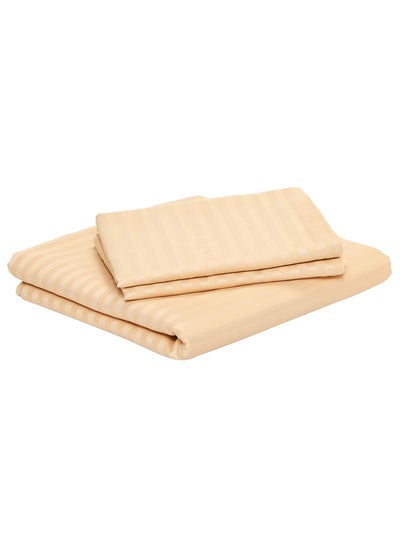 Buy COMFY 3 PC HOTEL QUALITY BEIGE STRIPED 300TC BEDSHEET SET WITH 2 PILLOW COVERS in UAE