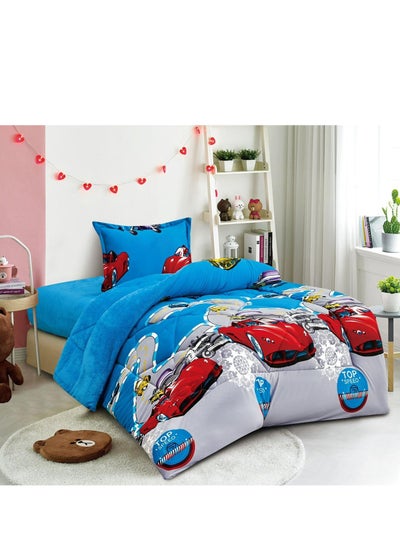 Buy Soft fur winter bedspread comforter set with children's drawings, 3 pieces, single size in Saudi Arabia