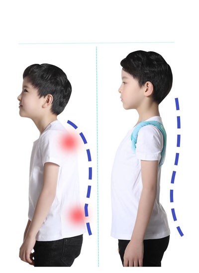 Buy Posture Corrector for Kids, Adjustable Breathable Upper Back Support Brace Back Straightener Back Correction Strap for Clavicle Support and Pain Relief from Back Neck Shoulder (Blue, M) in Saudi Arabia