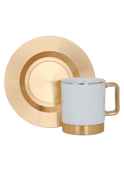 Buy Light Green Porcelain Coffee Cups with Gold Stainless Steel Plate 12 Pieces in Saudi Arabia