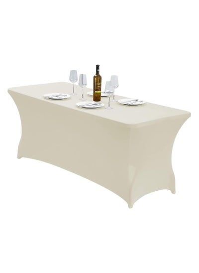 Buy Spandex Table Cloth, 6ft Table Cover Rectangular Stretch Table Cloth Tight Fit Tablecloth for Parties, Trade Shows, Weddings and Events of All Kinds(Creamy-White) in Saudi Arabia