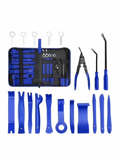 اشتري Car Audio Removal Kit, Auto Clamp Fastener Terminal Kit Plastic Pry Tool for Panels/Dashboards/Doors/Audio/Radio/Stereo, 19 Pieces Comes with Storage Bag (Blue) في الامارات