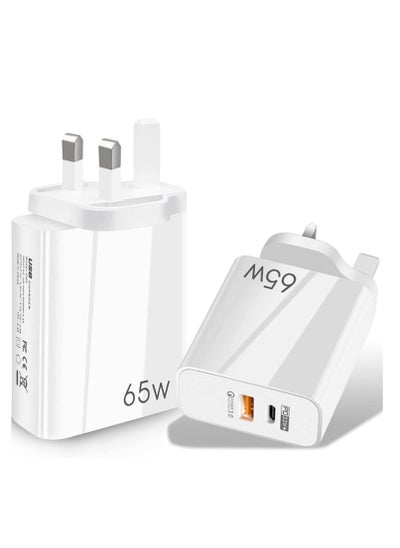 Buy 65W Dual Port TYPE C Charger - Wall Plug USB C PD Charger with Quick Charge 3.0 - Infino Charging Station compatible with iPhone, Galaxy, Pixel in UAE