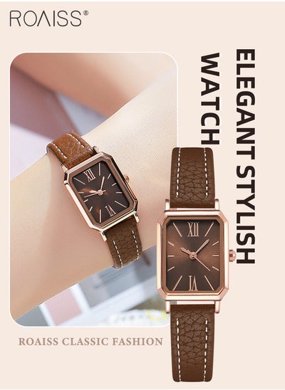 اشتري Women's Leather Strap Quartz Watch, Analog Display Rectangle Dial, Waterproof Fashionable Simple Wristwatch as Gift for Ladies, Brown في السعودية