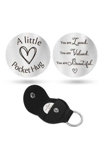 Buy Pocket Hug Token Keychain - Long Distance Relationship Keepsake Stainless Steel Double Sided Inspirational Giftwith PU Leather Keychain in UAE